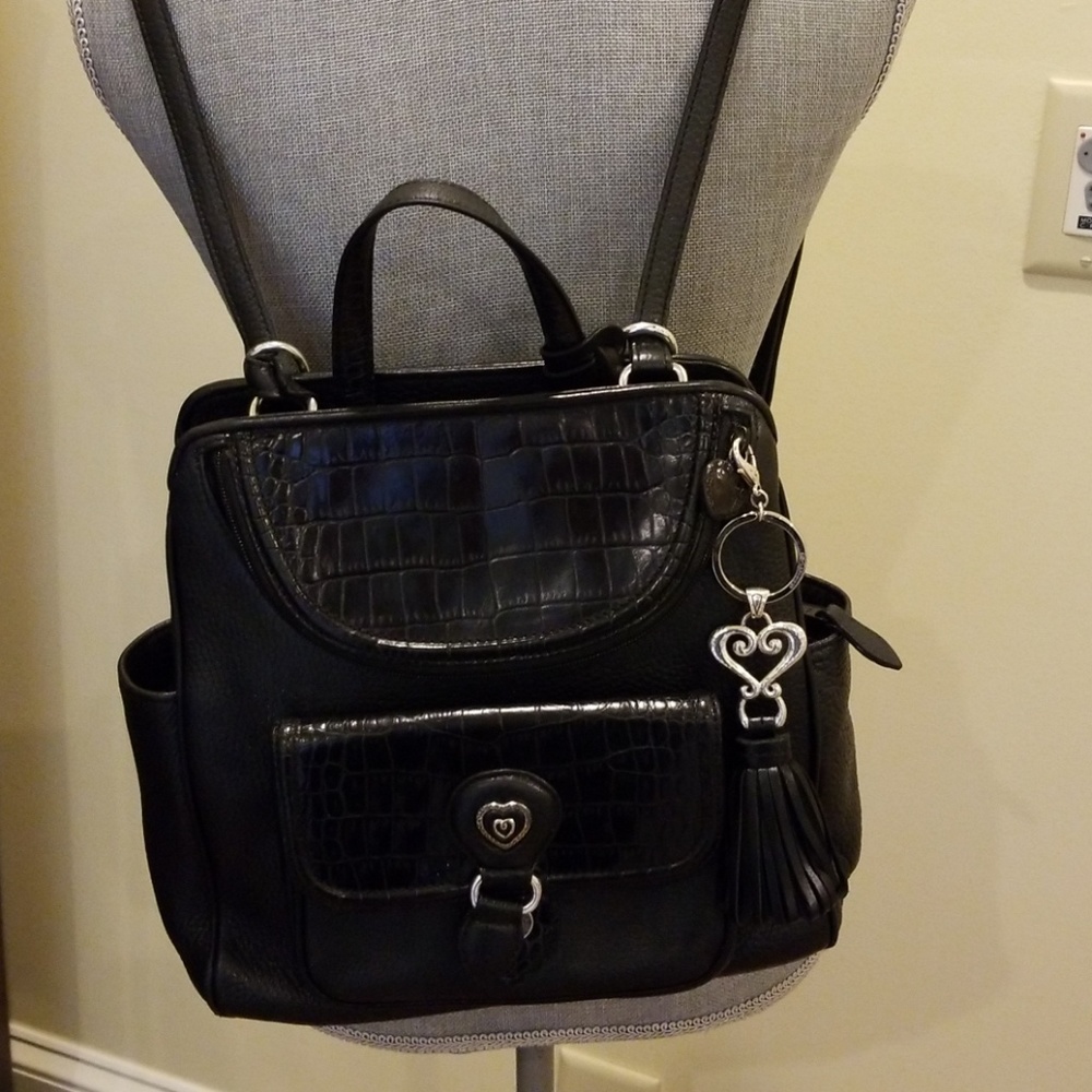 BRIGHTON black leather backpack organizer